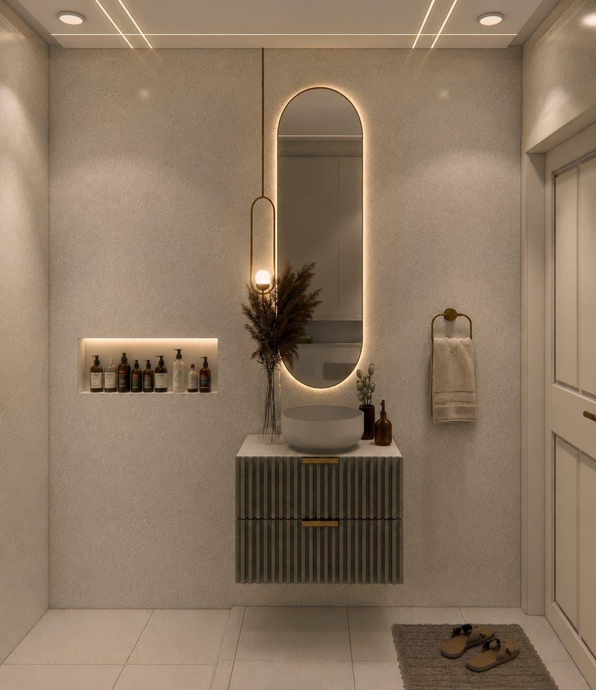 Spa-Style Powder Room — TBD interior in TBD